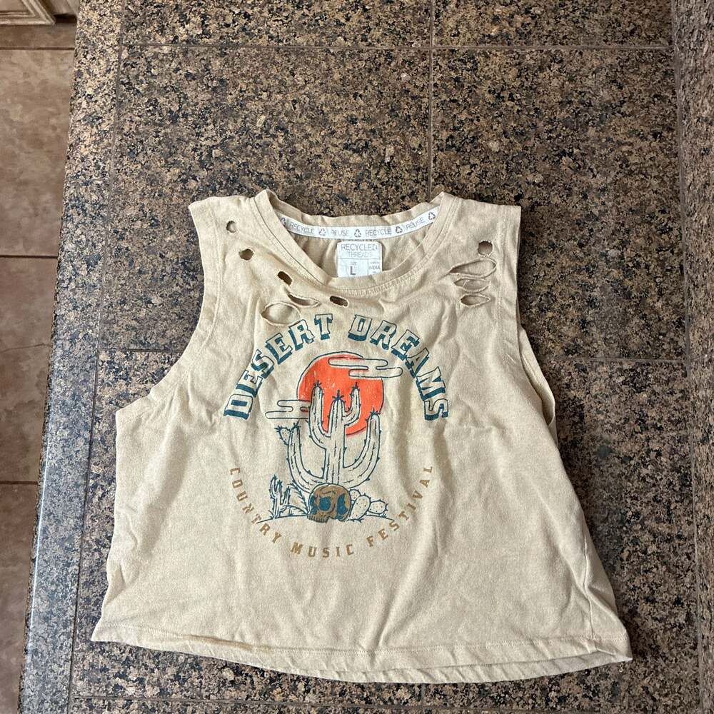 Recycled Threads Desert Dreams Country Music Festival Distressed Crop Tank Top